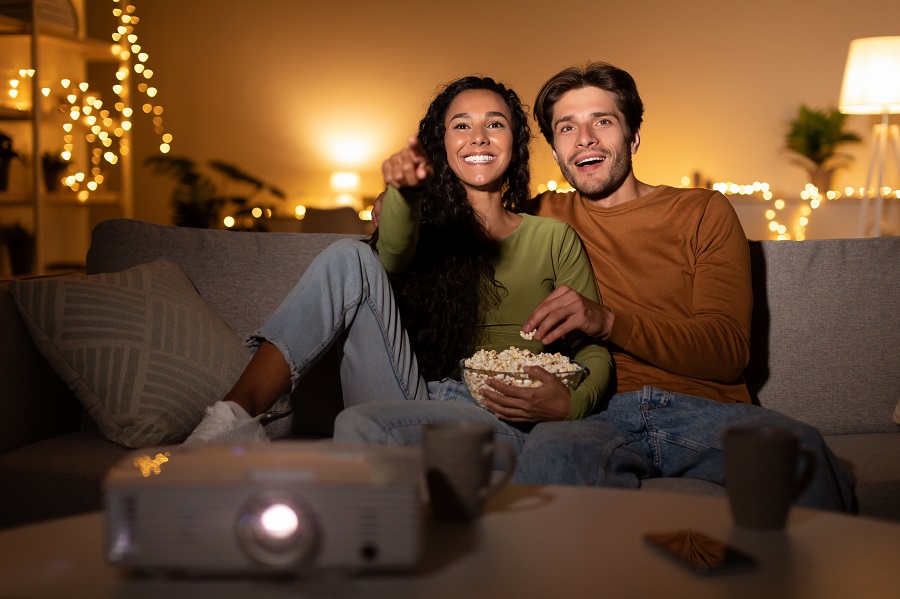 Couple enjoy a movie night on Valentine's Day